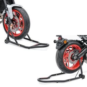 Set: Montageständer Vorderrad Motorradstämnder vorne + Hinterrad Montageständer Classic Universal schwarz_1