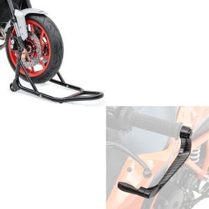 Sett: Forhjulsmonteringsstativ med gummierte fester, frontmotorsykkeljekk + Lever Guard Lever Guard Brake Spak Clutch Lever Protector X6 Black