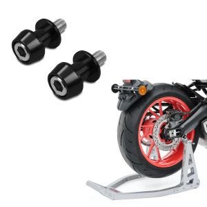 Sett: Reparasjonsstativ bakhjul Superlight Racing sølv + prismatisk socket racingadapter Motea Assen M10 x 1,5 svart