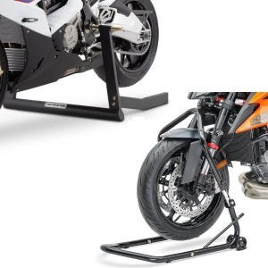 Sett: Ratthodestativ Vario 5 PIN ratthodemonteringsstativ + sentralløft Center Pro motorsykkelstativ i matt sort