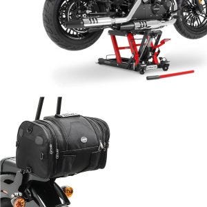 Set: Hebebühne Lift L für Harley und Chopper -680 kg rot + Hecktasche RB1 Gepäckrolle für Chopper Cruiser_1