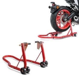 Set: Rangierhilfe Montageständer Hinterrad Mover 2 Racing von rot + Montageständer Vorderrad Classic-V ständer mit V-Aufnahmen rot_1