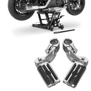 Set: Hebebühne L für Harley und Chopper -680kg + Sturzbügel Fußrasten CF3S für 32mm in chrom_1