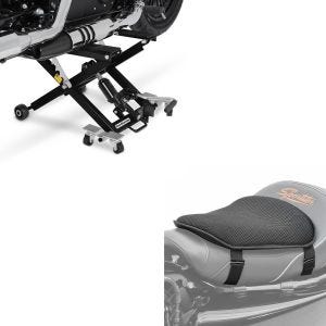 Sett: Midlift XL motorsykkelløft opp til 500 kg i sort + gel setepute M universal komfortpute svart