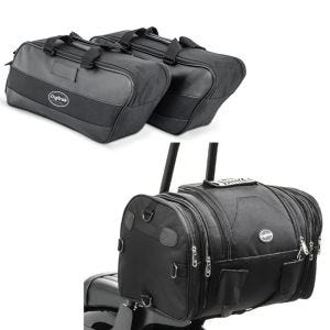 Set: Seitenkoffer Innentasche für Harley-Davidson Touring 94-20 + Hecktasche RB1 Gepäckrolle für Chopper Cruiser_1