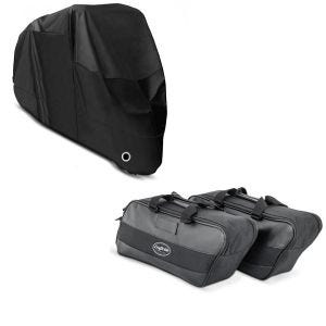 Sett: sideveske innerveske som passer til Harley Davidson Touring 94-24 Craftride + motorsykkelpresenning Craftride XXXL deksel i svart