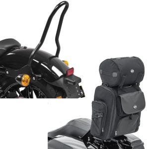Set: Sissybar Tasche SXL Hecktasche mit Gepäckrolle in schwarz + Sissybar für Harley Sportster 04-20 Tampa S schwarz_1