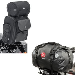 Set: Sissybar Tasche SXL Hecktasche mit Gepäckrolle in schwarz + Hecktasche Drybag XF60 Wasserdicht Volumen 60l_1