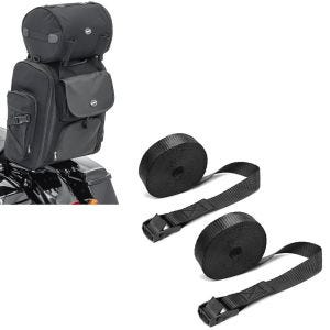 Sett: Sissybar bag SXL svart + spennstropp 150cm sw egnet for chopper / custom sykkel CB39955
