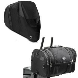 Sett: halebag RB1 bagasjerull 24-30 liter egnet for Chopper Cruiser + presenning XL trekk i sort