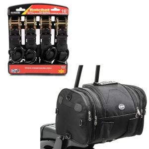 Sett: Tail bag RB1 bagasjerull 24-30L egnet for Chopper Cruiser + strammesett med skralle og krok inkludert 4x surringsløkker i sort