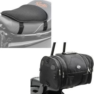 Set: Hecktasche RB1 Gepäckrolle für Chopper Cruiser + Gel Sitzkissen M Tourtecs Universal Komfortkissen schwarz_1