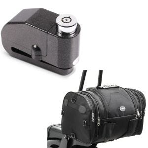 Sett: halebag RB1 bagasjerull 24-30L egnet for Chopper Cruiser + bremseskivelåsalarm 110dB BS-Motoparts tyverisikring svart
