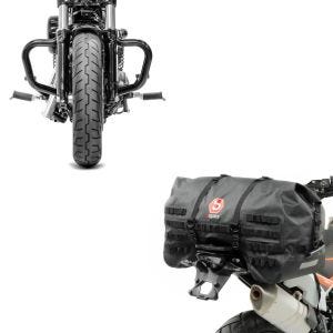 Sett: Crash bar Bart egnet for Harley Davidson Sportster 04-20 crash bar svart Craftride + motorsykkel hale bag Bagtecs SX70 70Ltr vanntett i svart