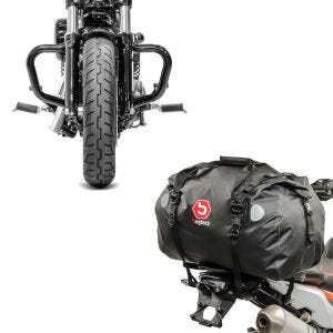 Sett: Crash bar Bart egnet for Harley Davidson Sportster 04-20 crash bar svart Craftride + motorsykkel tail bag Drybag Bagtecs XF60 vanntett volum 60l
