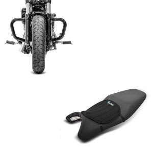Sett: Crash bar Bart egnet for Harley Davidson Sportster 04-20 Crash bar svart Craftride + motorsykkel gel setepute Tourtecs neopren M gel pute setetrekk i svart
