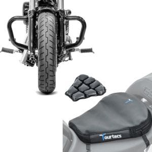 Sett: Crash bar Bart egnet for Harley Davidson Sportster 04-20 crash bar svart Craftride + motorsykkel luftpute Tourtecs Air Deluxe M komfort setepute i svart