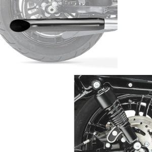 Set: Stoßdämpfer 10,5" Harley Sportster 04-20 Federbein + Endschalldämpfer Universal Caferacer Turn Out schwarz_1