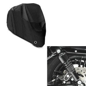 Sett: støtdemper 10,5 tommer egnet for Harley Davidson Sportster 04-20 fjærbeskyttere fra Craftride svart + motorsykkelpresenning Craftride XL deksel i svart