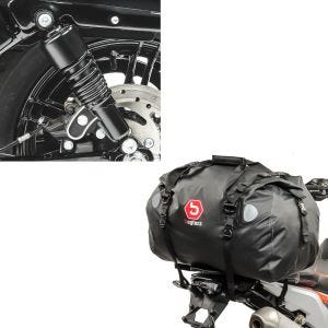 Sett: støtdemper 10,5 tommer egnet for Harley Davidson Sportster 04-20 fjærbeskyttere fra Craftride svart + motorsykkel halebag Drybag Bagtecs XF60 vanntett volum 60l