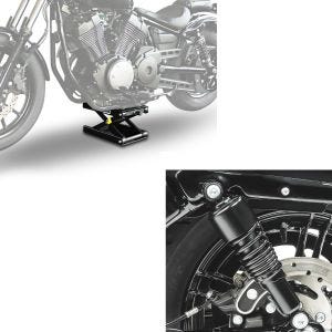Set: Stoßdämpfer 10,5" Harley Sportster 04-20 Federbein + Hebebühne M für Harley und Chopper bis 500 kg schwarz_1
