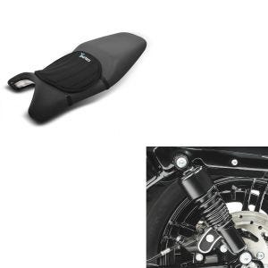 Set: Stoßdämpfer 10,5" Harley Sportster 04-20 Federbein + Gel Sitzkissen Tourtecs Neopren M Gelkissen Sitzauflage in schwarz_1