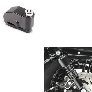 Sett: støtdemper 10,5 tommer egnet for Harley Davidson Sportster 04-20 fjærbeskyttere fra Craftride svart + bremseskivelås alarm 120dB BS-Motoparts tyverisikring motorsykkel svart