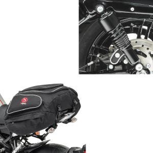 Sett: støtdemper 10,5 tommer egnet for Harley Davidson Sportster 04-20 fjærbeskyttere fra Craftride svart + motorsykkel hale bag Bagtecs X50 bagasje bagasje bag 50 liter i svart