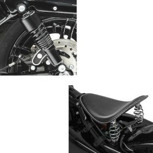 Sett: støtdemper 10,5 tommer egnet for Harley Davidson Sportster 04-20 fjærbeskyttere fra Craftride svart + motorsykkel bobber swing sal Craftride BR1 med fjærer for tilpassede sykler i svart
