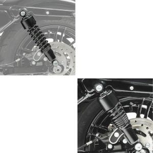 Sett: støtdemper 11,9 tommer 302mm egnet for Harley Davidson Sportster 88-20 Craftride fjærbeskyttere i sort + støtdemper 10,5 tommer egnet for Harley Davidson Sportster 04-20 fjærbeskyttere fra Craftride svart