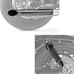Sett: Støtdemper 11,9 tommer 302 mm fjærben i svart + bakre lyddemper Universal Caferacer Turn Out svart