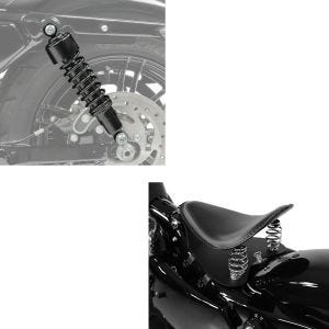 Set: Stoßdämpfer 11,9 Zoll 302mm Federbeine in schwarz + Bobber Solositz mit Grundplatte in schwarz_1