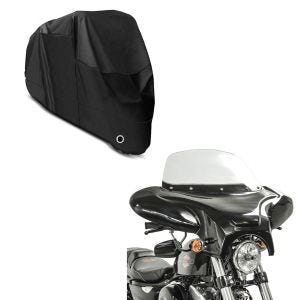 Sett: Batwing fairing egnet for choppere og spesialsykler med frontrute + presenning XL deksel i