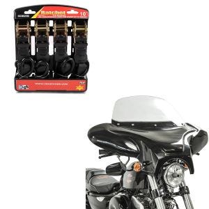 Set: Batwing Windschild für Chopper und Custombikes + Spanngurt Set Ratsche mit 4x Zurrschlaufe schwarz_1
