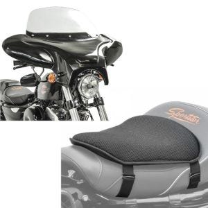 Set: Batwing Windschild für Chopper und Custombikes + Gel Sitzkissen M Tourtecs Universal Komfortkissen schwarz_1