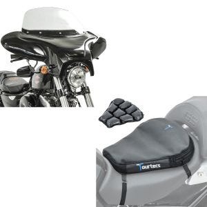 Sett: Batwing fairing egnet for choppere og spesialsykler med frontrute + luftpute Air Deluxe M komfort setepute i