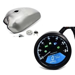 Sett: Cafe Racer Tank VT3 egnet for vintage scrambler retro motorsykkelkonverteringer + speedometer LCD digital turteller analog TM1