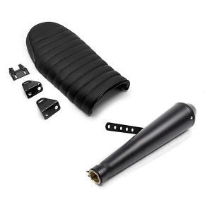 Sett: Eksoskjegle baklyddemper Caferacer universal svart + sete egnet for Cafe-Racer eller Scrambler konvertering Flat svart