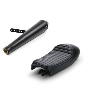 Sett: Eksoskjegle baklyddemper Caferacer universal sort + sete egnet for Cafe-Racer-konvertering med pukkelsort pukkel
