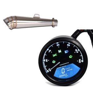 Sett: Eksos GP-S lyddemper rustfritt stål universal med DB killer + speedometer LCD digital turteller analog TM1