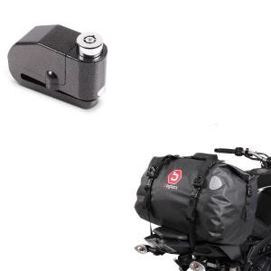 Set: Hecktasche Drybag TB40 Wasserdicht Volumen 40l + Bremsscheibenschloss Alarm 120dB schwarz_1