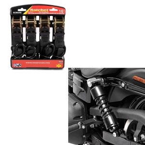 Set: Stossdämpfer 11" für Harley Dyna 1991-2017 Tieferlegung + Spanngurt Set Ratsche mit 4x Zurrschlaufe schwarz_1