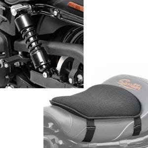 Sett: støtdemper 11" egnet for Harley Davidson Dyna 1991-2017 senke svart Craftride + gel setepute M Tourtecs universell komfortpute svart