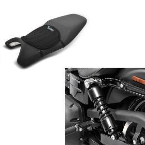 Set: Stossdämpfer 11" für Harley Dyna 1991-2017 Tieferlegung + Gel Sitzkissen Tourtecs Neopren M Gelkissen Sitzauflage in schwarz_1
