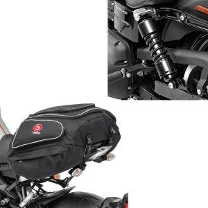 Sett: støtdemper 11" egnet for Harley Davidson Dyna 1991-2017 senke sort Craftride + motorsykkel hale bag Bagtecs X50 bak bagasje bag 50 liter i svart