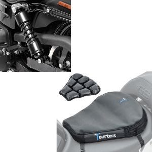Set: Stossdämpfer 11" für Harley Dyna 1991-2017 Tieferlegung + Luftkissen Tourtecs Air Deluxe M Komfort Sitzkissen in schwarz_1