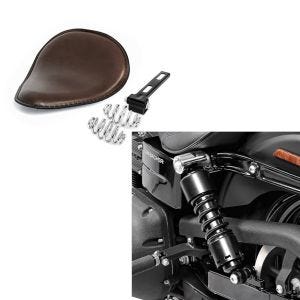 Set: Stossdämpfer 11" für Harley Dyna 1991-2017 Tieferlegung + Solositz mit Federn für Custombikes in braun_1