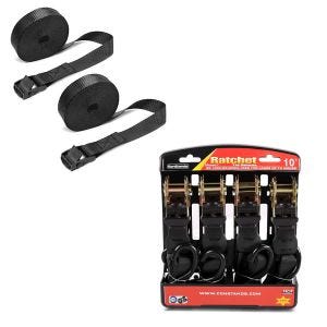 Set: Spanngurt Set Ratsche mit 4x Zurrschlaufe schwarz + Spanngurt Set Zurrgurte 150cm 2 Stück in schwarz_1