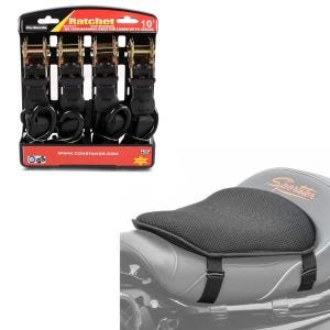 Set: Spanngurt Set Ratsche mit 4x Zurrschlaufe schwarz + Gel Sitzkissen M Tourtecs Universal Komfortkissen schwarz_1