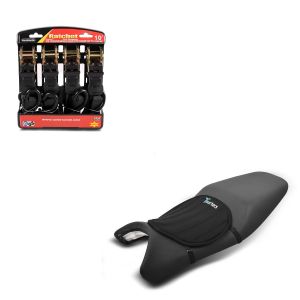 Set: Spanngurt Set Ratsche mit 4x Zurrschlaufe schwarz + Gel Sitzkissen Tourtecs Neopren M Gelkissen Sitzauflage in schwarz_1